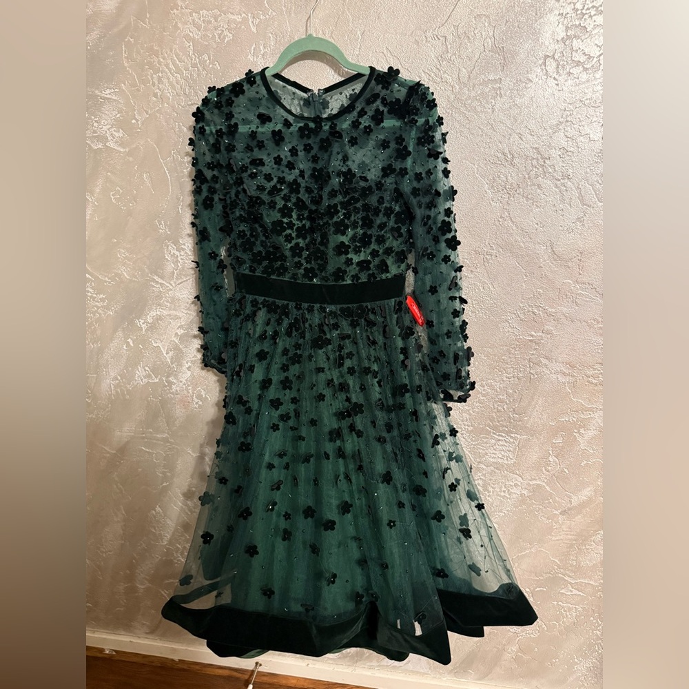 Mac Duggal Floral Appliqué Tea Dress
